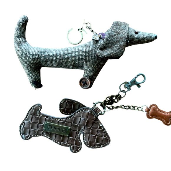 Dachshund Keychains Dog Lot of 2 Chala Leather Folk Art Unique Weiner Dog Gift - Picture 2 of 4